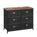 SONGMICS Fabric Drawer Dresser, Wide Storage Dresser with 6 Drawers, Industrial Closet Storage Drawers, with Metal Frame, Wooden Top, for Closet, Hallway, Nursery, Rustic Brown and Black ULVT23H