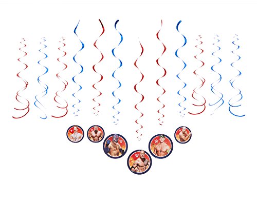 Grand Slammin' WWE Birthday Party Foil Swirl Decorations Value Pack Decoration (12 Pack), Red/Blue, Assorted Sizes.