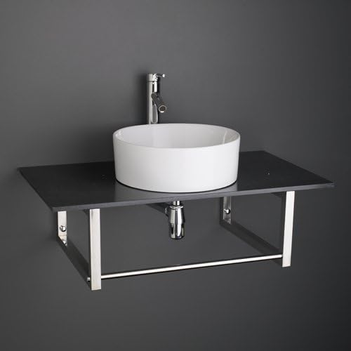 Negro baño de mármol 90 cm x 50 cm estante con redondo blanco ...