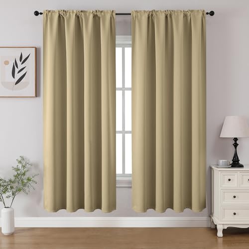 CUCRAF Tende oscuranti per finestre, con tasca per asta, isolamento termico, per camera da letto e soggiorno, set di 2 pannelli. 132 x 160 cm, beige