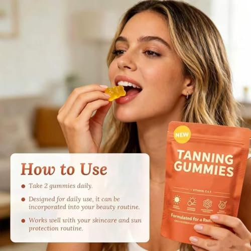 Skin Tanning Gummies, 2026 New Tanning Gummies, Skin Radiance & Hydration for Natural Looking Glow, Bronzing, Sugar Free, 60 Count (1 Pack)