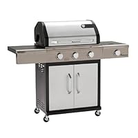  12940 Gas-Grillstation Landmann silber Edelstahl Gusseisen XXL Garten 3+1 Gas Brenner 4-flammig ✔ Lenkrollen mit Bremse ✔ Deckel ✔ Seitentische beidseitig ✔ Unterschrank ✔ eckig ✔ rollbar ✔ stehend grillen ✔ Grillen mit Gas ✔ mit Station ✔ mit Rädern 