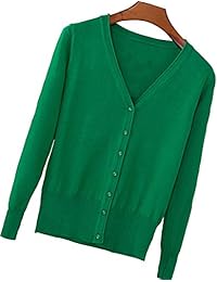 S.S - Chaqueta de punto para mujer con cuello en V y botones y manga larga, cuello redondo, suave, clásica (S-6X)