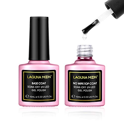 Lagunamoon Gel Nail Polish Gel Base Coat and No Wipe Top Coat Set Soak Off UV LED Gel Polish 10ML Each Bottle - Thumbnail 7