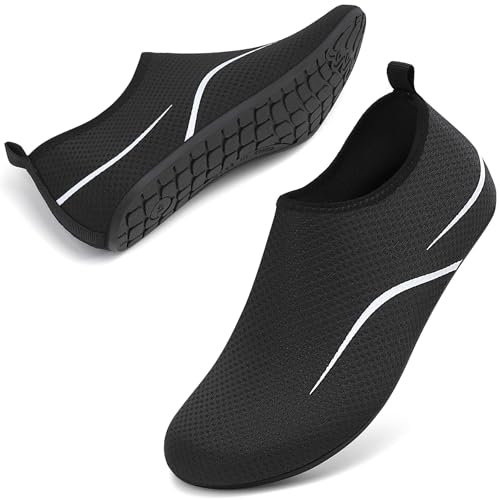 Ruomu Badeschuhe Damen Herren Wasserschuhe Schnell Trocknend Schwimmschuhe Strandschuhe Rutschfeste Leicht Aquaschuhe Barfußschuhe Neoprenschuhe,Schwarz 39 Eu