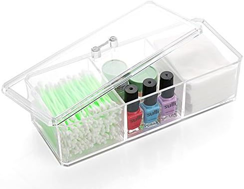 TOMUM Makeup Organizer Display Rectangle Transparent Acrylic Jewelry Cosmetic Storage for Nail Polish, Lipstick, Painting Brush, Cosmetic Clearnsing Cotton Vanity Organizer (No.1171-1)