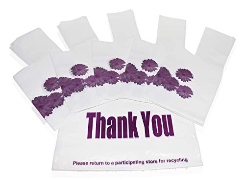 Plastic Bag, Thank You Bags, Purple Flower Bulk Grocery Reusable Shopping T-Shirt Bags with handles - 305 pcs/case