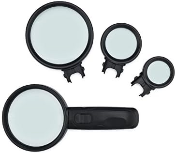 LED Magnifying Glass Set - 4 Lighted Magnifiers in 1 - REAL GLASS - (2.5X, 5X, 10X, and 16X Magnification) | Great for Reading, Seniors, Poor Vision, Macular Degeneration
