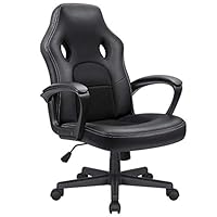 Kaimeng Office Chair Desk Leather Gaming Chair High Back Ergonomic Adjustable Racing Chair Executive Computer Chair (Black)