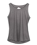 icyzone Yoga Tops Activewear Workout Clothes Open Back Fitness Racerback Tank Tops For Women (S, Grey)