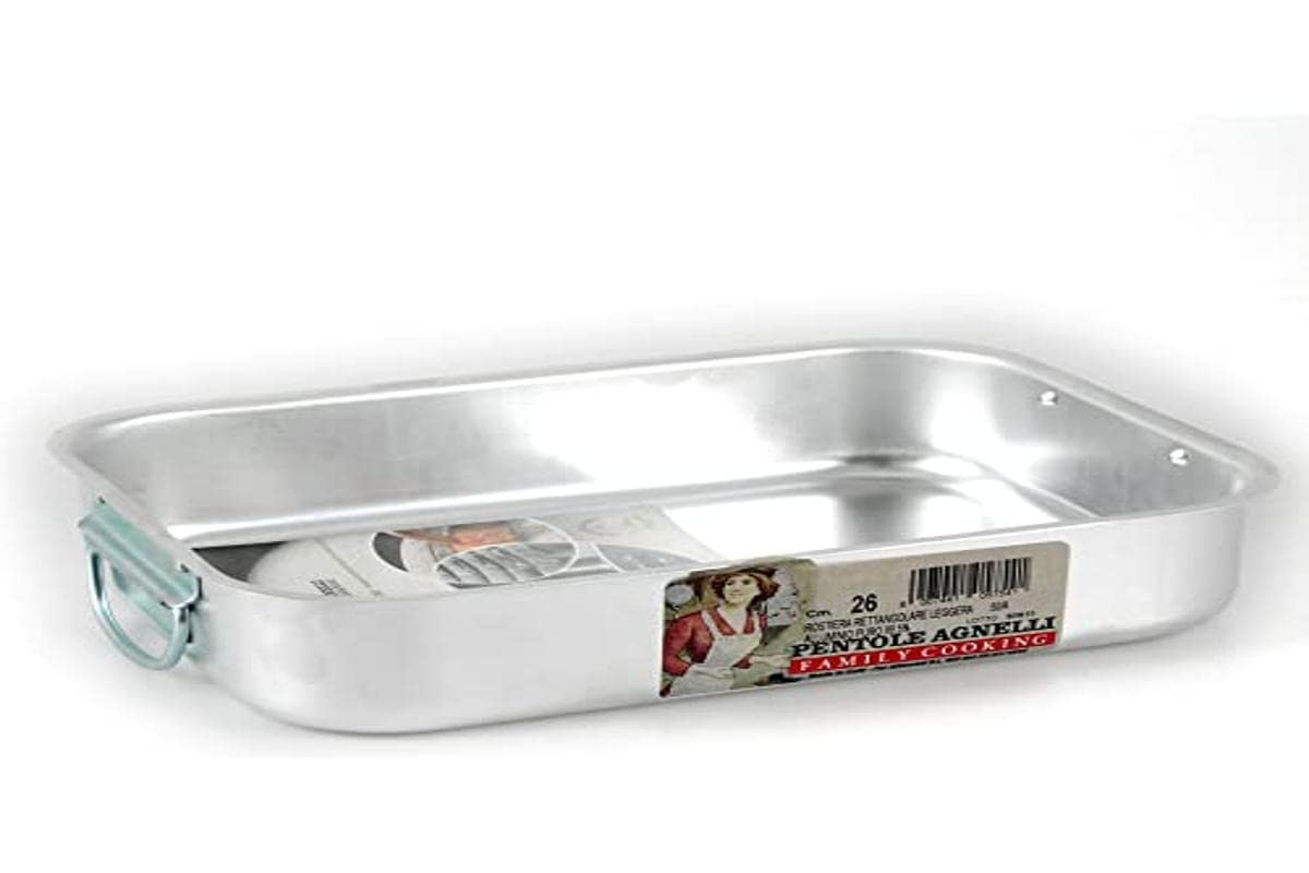 Pentole Agnelli Family Cooking Aluminium Rectangular Roasting with Opaque Finish, Length 35 cm, Silver, 35 x 26 cm