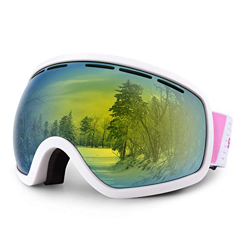 Snowledge Ski Snowboard Goggles with UV400 Protection, OTG Skiing Snowboarding Goggles of Double Spherical Lens with Anti-Fog Ski Goggles for Men, Women, Helmet Compatible Snow Goggles