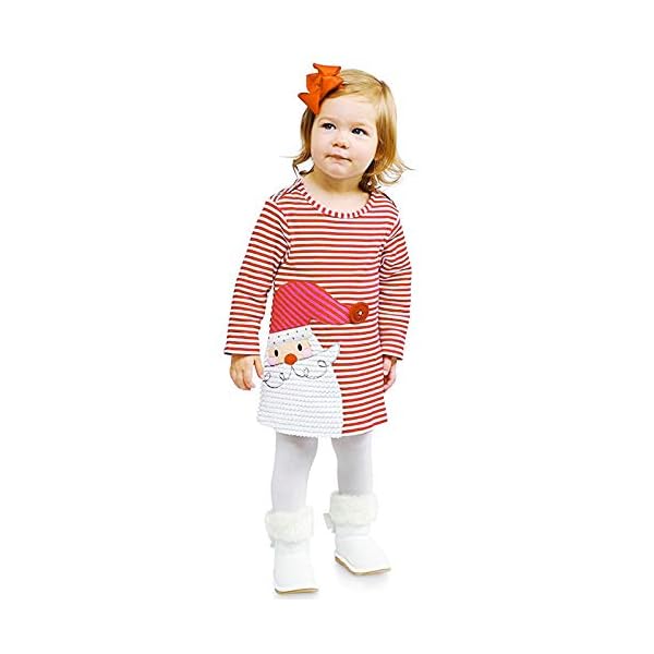 Jurebecia Little Girls Christmas Cotton Dress Toddler Longsleeve Striped Shirt Xmas Party Dress Red Size 2T - Image 4