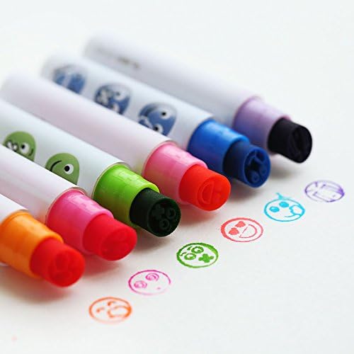 6pc/lot Cute Face Emoji Stamp Large Capacity Solid Highlighter Fluorescent Pen Markers Student Stationery