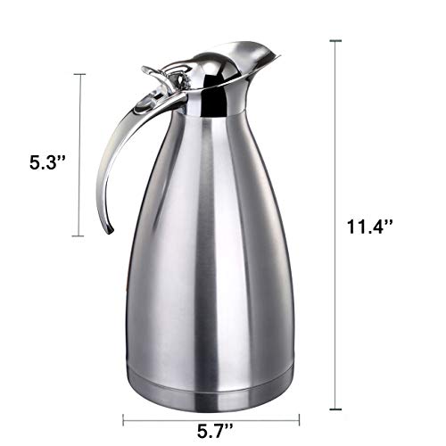 68 Oz Vacuum Insulated Stainless Steel Thermal Carafe - Double Wall Stainless Steel Thermos - Coffee/Tea Carafe - Beverage Dispenser - Keep Hot/Cold - 2L (Silver)
