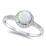 Lab Created White Opal & Cz .925 Sterling Silver Ring sizes 4-12
