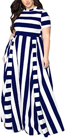 YUHENG Women Plus Size Dress Long/Short Sleeves Stripes Party Dress Long Maxi Dress