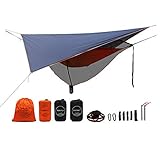 LAZZO Camping Hammock | Bundle Includes Mosquito Net, Rain Fly, Tree Straps, Backpack | Weighs 4 Pounds, Perfect for Hammock Camping,Backpacking，Hiking | Lightweight Nylon Single & Double Hammock