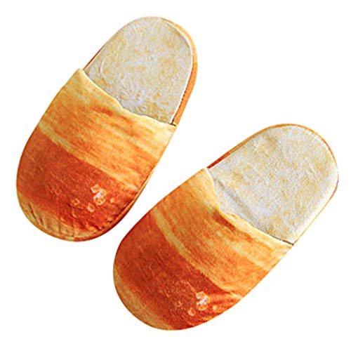 Flip Flop Adult Autumn Winter Slippers Warm Home Shoes Look Bread Bun Plush Cotton Shoes (L, red) - Thumbnail 5