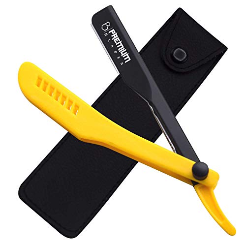 Professional Slide Out Barber Replaceable Blade Straight edge Razor, Durable Yellow Plastic Handle Shavete Razor Best for Fine Shave by ''Premium Blades''