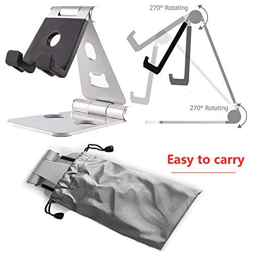 Foldable Tablet Stand, ZOORE Adjustable Phone Stand - Portable Full Alumimum Desktop Tablet Holder Stand compatible with iPad, iPhone, Nintendo Switch, Samsung Tab S7, Fire Tablet, Kindl - Silver