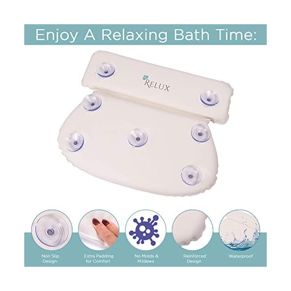 Relux-Premium-Waterproof-Bath-Pillow-Cushion-with-Non-Slip-Suction-Cups-Ergonomic-Home-Spa-Headrest RELUX Premium Waterproof Bath Pillow Cushion with Non-Slip Suction Cups Ergonomic Home Spa Headrest