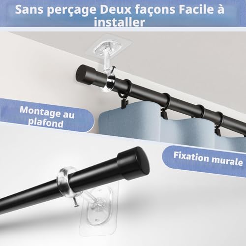 Curtain Pole Brackets No Drilling for Ceiling/Wall, Adjustable, Optimised Model for Rods from Ø25 to 32 mm, Ideal for Showers, Doors and Closets (Set of 4, Transparent)