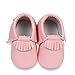 Frills Infant Toddlers Baby Boys Girls Soft Soled Fringe Crib Shoes PU Moccasins (12-18 M / 12.5cm - Length, 6.5cm - Width, Pink/Stripes)