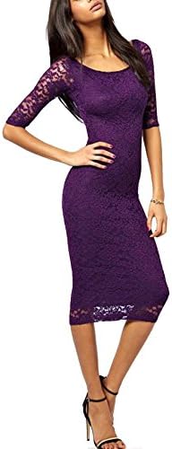 SciMam Women's Retro Lace Overlay 3/4 Sleeve Bridesmaid Party Bodycon Dress
