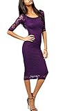 SciMam Women's Retro Lace Overlay 3/4 Sleeve Bridesmaid Party Bodycon Dress