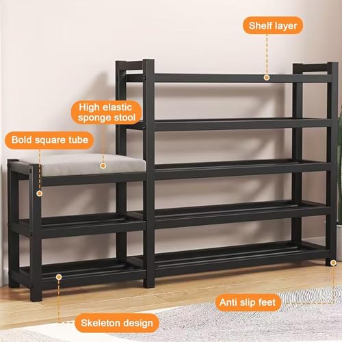 Shoe Rack with Bench, Metal Shoes Stand with Cushioned Seat, Free Standing Rake, Entryway Shoe Organizer Shelf, Multi-Function Organizer, Boots Storage Cabinet Shelf for Home, House (Style-A)