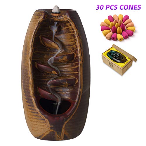 INONE Ceramic Incense Holder, Waterfall Backflow Incense Cone Burner, Free 30 pcs Incense Cone - Thumbnail 7