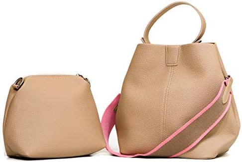 WHATSHOP Bucket Bags For Women Purses and Handbags Bucket Purse Sets Light Brown Pebble Grain Faux Leather