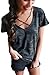 Womens Deep V Neck Criss Cross Front Camo T Shirt Casual Tee Tops XL Camo