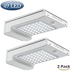 Cinoton 2 Pack 49 LED Gutter Solar Lights Outdoor Security Lighting Motion Sensor 3 IN 1 Mode Off/Bright/Dim 2200mAh Battery Wireless Waterproof Aluminium Panel