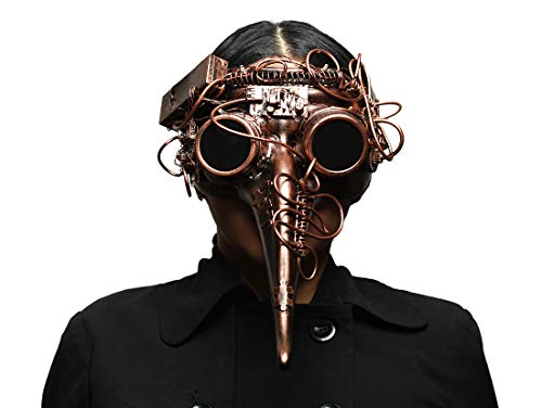 Bird Costumes Face Makeup - Metallic Steampunk Plague Doctor LED Light Up Mask