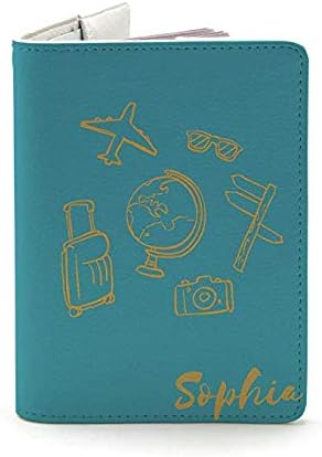 Leather Passport Cover - Passport Holder Case for Men & Women - Wanderlust Collection - Travel Gift (Travel The World - Blue)