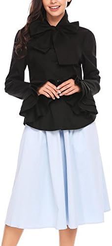 Hersife Women Bow Tie Neck Lotus Ruffle Shirt Retro Victorian Lolita Blouse Black XXL