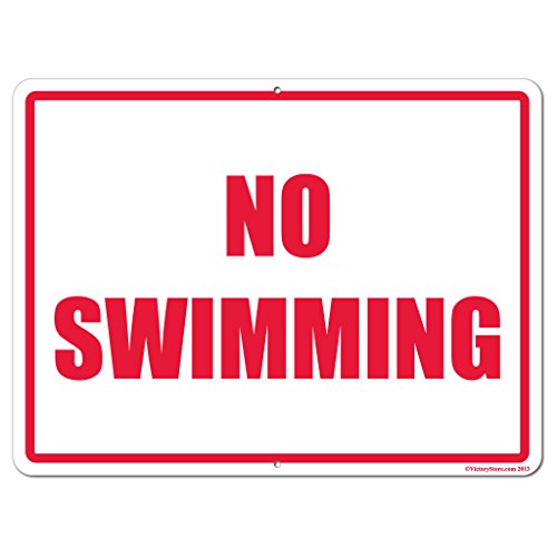 VictoryStore Yard Sign Outdoor Lawn Decorations:No Swimming Aluminum Sign with Red Outline, Size 18 inch x 24 inch