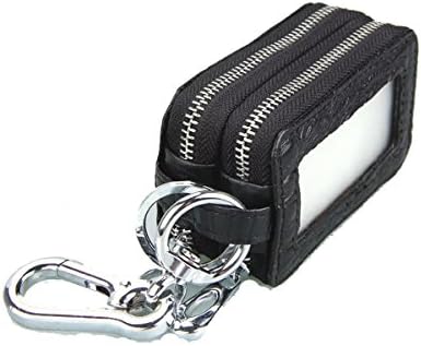 Degohome Car key case,Genuine Leather Car Smart Key Chain Key chain Holder Metal Hook and Key ring Zipper Bag for Remote Key Fob (black)