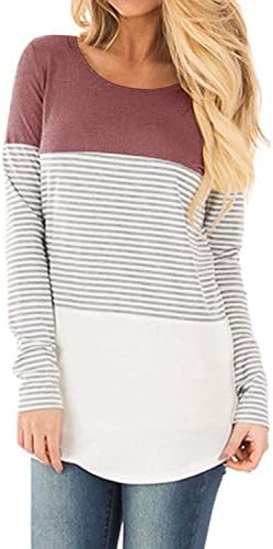 YunJey Short Sleeve and Long Sleeve Round Neck Triple Color Block Stripe T-Shirt Casual Blouse