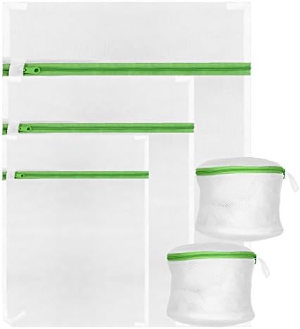 Moscany Set of 5 Mesh Laundry Bags for Underwear, Bra and Lingerie - 2 Bra Bags and 3 Wash Bags ( green )