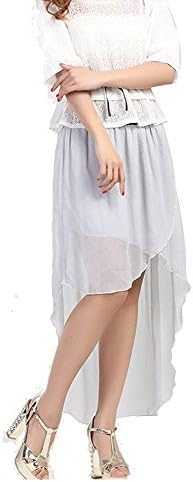 Rustsoul Women Double Layer Irregular High Low Skirt Elastic Waistband Chiffon Dress Creamy-white the one
