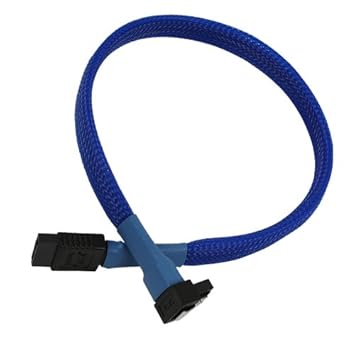 Nanoxia 900200031 SATA 3.0 Anschlusskabel, Abgewinkelter Stecker, Sicherheitslasche, 45 cm, Blauer Sleeve