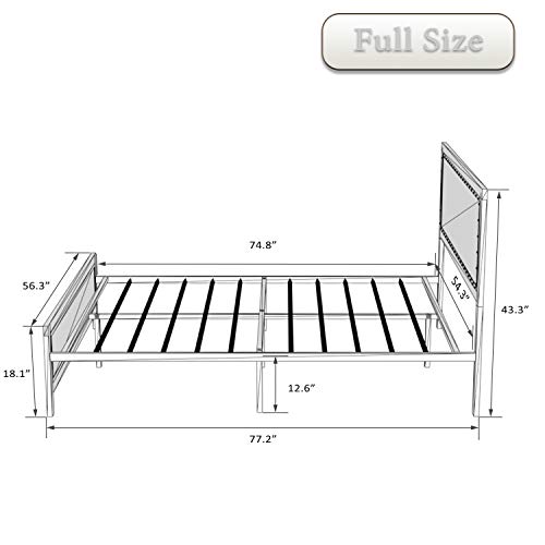 Amooly Full Metal Bed Frame with Wood Headboard Platform Bed Frame/Strong Slat Support/Easy Assembly/Box Spring Optional(Full)