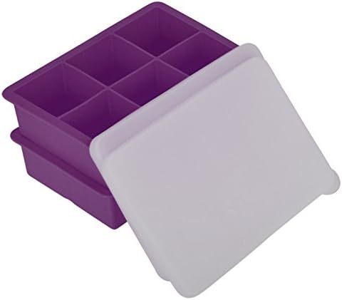 Vina Silicone Ice Cube Trays Set of 2, 2 Inch-Large Size Square Ice Molds with Lid for Whiskey and Wine, Purple