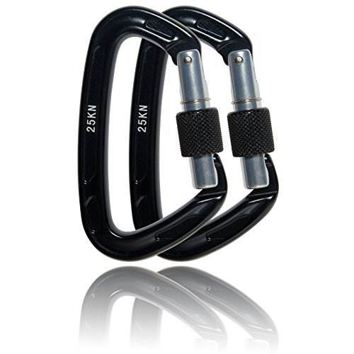 Yoport 2 pack 25KN Aluminum Alloy D-Ring Climbing Carabiner Clip Set Locking D-Ring with Lightweight Durable 7075 Aluminum â€“ Hammocks, Camping, Hiking, Traveling â€“ (2black)