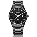 Mens Watches Big Dial Auto Date Black Stainless steel Strap Watch Waterproof Quartz Wristwatch