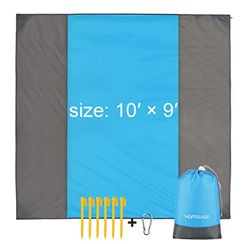 HAMSWAN Beach Blanket, Waterproof and Sand Free Beach Blanket,7 Person 9' x 10' Picnic Blanket, Waterproof Outdoor Family Mat for Beach, Camping, Hiking, Music Festival, Lawn Party