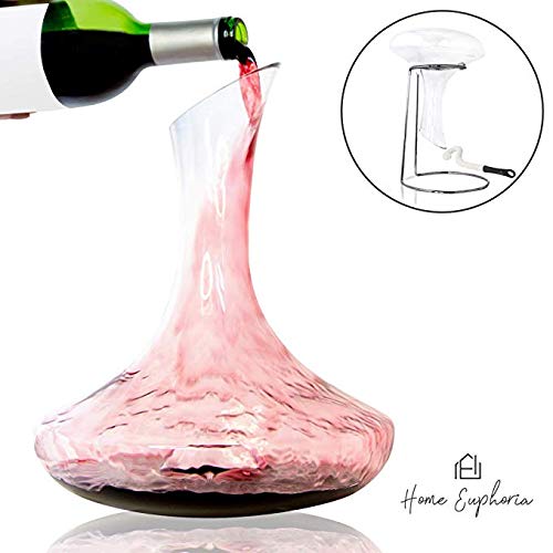 Wine Decanter - Hand Blown, Lead-Free Crystal Glass Carafe. Designed for Superior Decanting. Reds, Port, Sangria. Perfect for Wedding and Housewarming Gifts - Thumbnail 7